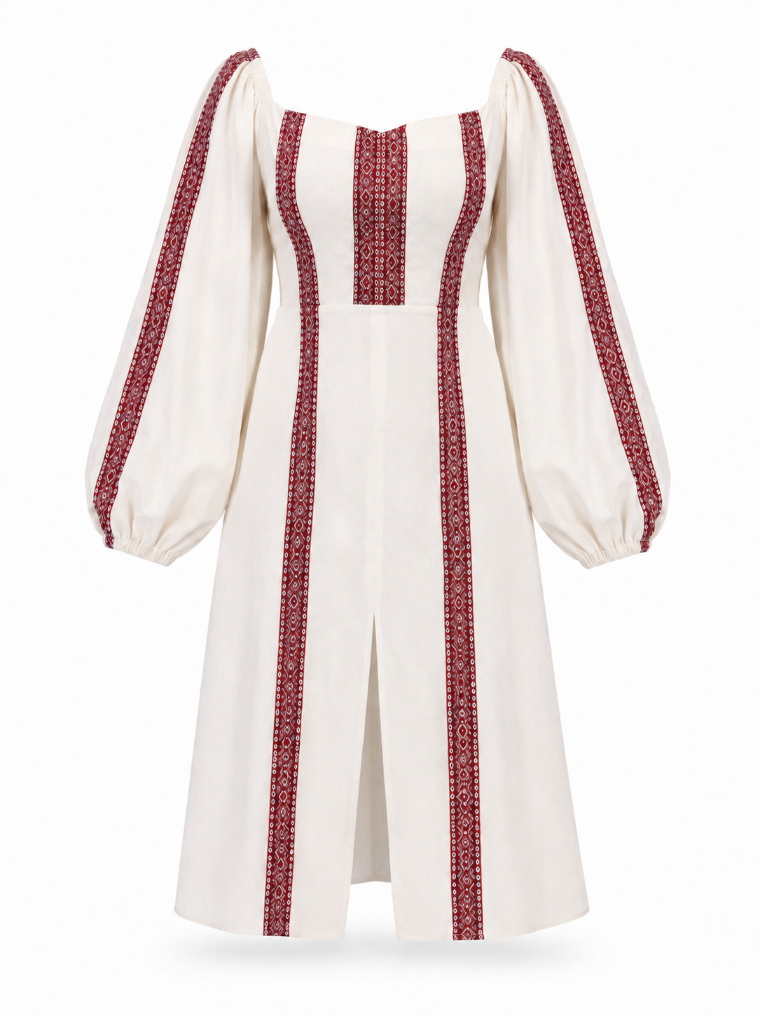 Women's Linen Embroidered Maxi Dress - Lace-Up Back