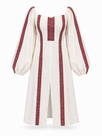 Women's Linen Embroidered Maxi Dress - Lace-Up Back