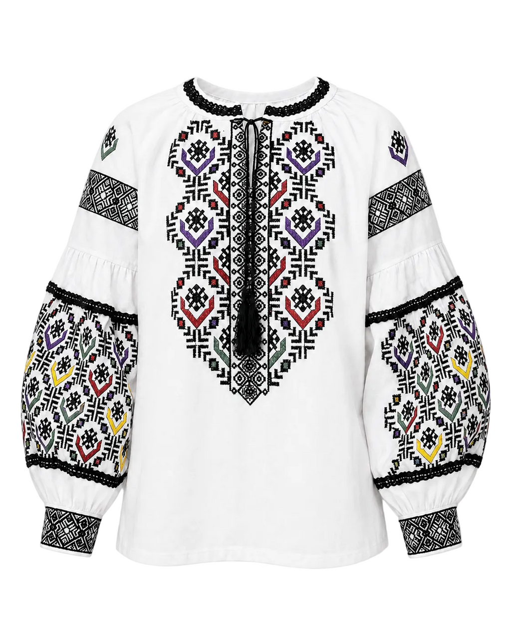 Women's White Tie-Neck Embroidered Vyshyvanka Shirt - Matching Couple Style