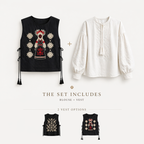 Embroidered Vest & Blouse Set — Manishka Tie Vest + White Vyshyvanka