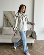 Women's Embroidered Vyshyvanka Shirt — Floral Motif, Tie Neckline & Puff Sleeves