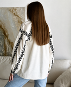 Women's Embroidered Vyshyvanka Shirt — Floral Motif, Tie Neckline & Puff Sleeves