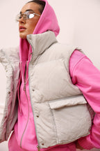 Women's Cropped Insulated Puffer Vest in gray, alternate view