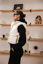 Women's Cropped Insulated Puffer Vest in milk, alternate view