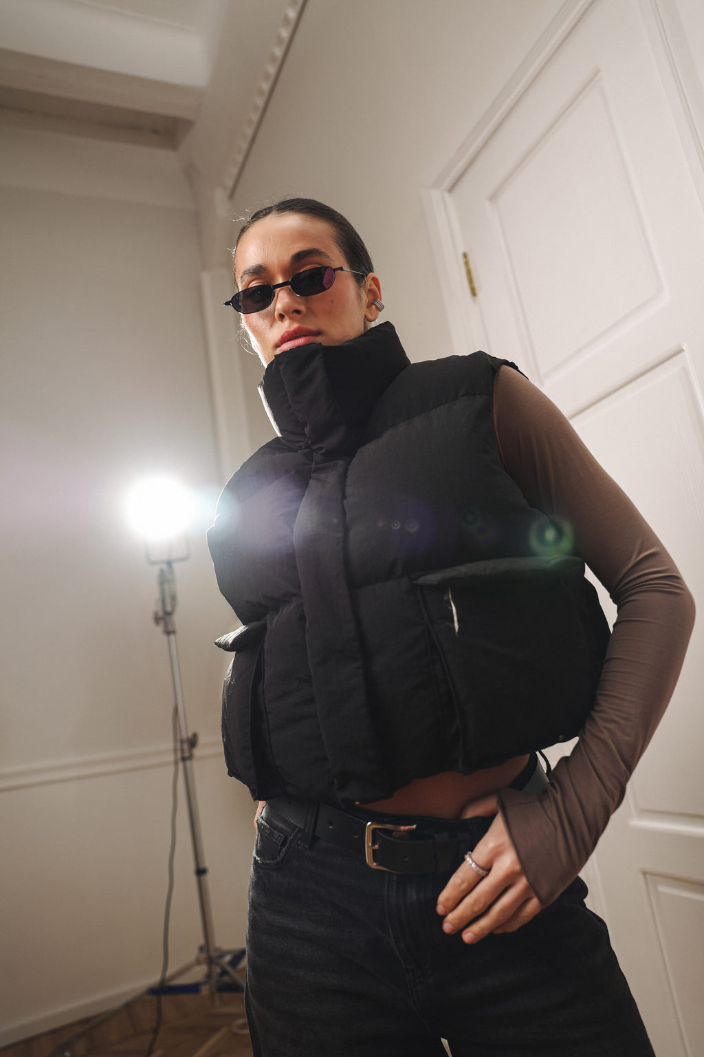 Women's Cropped Insulated Puffer Vest in product, alternate view