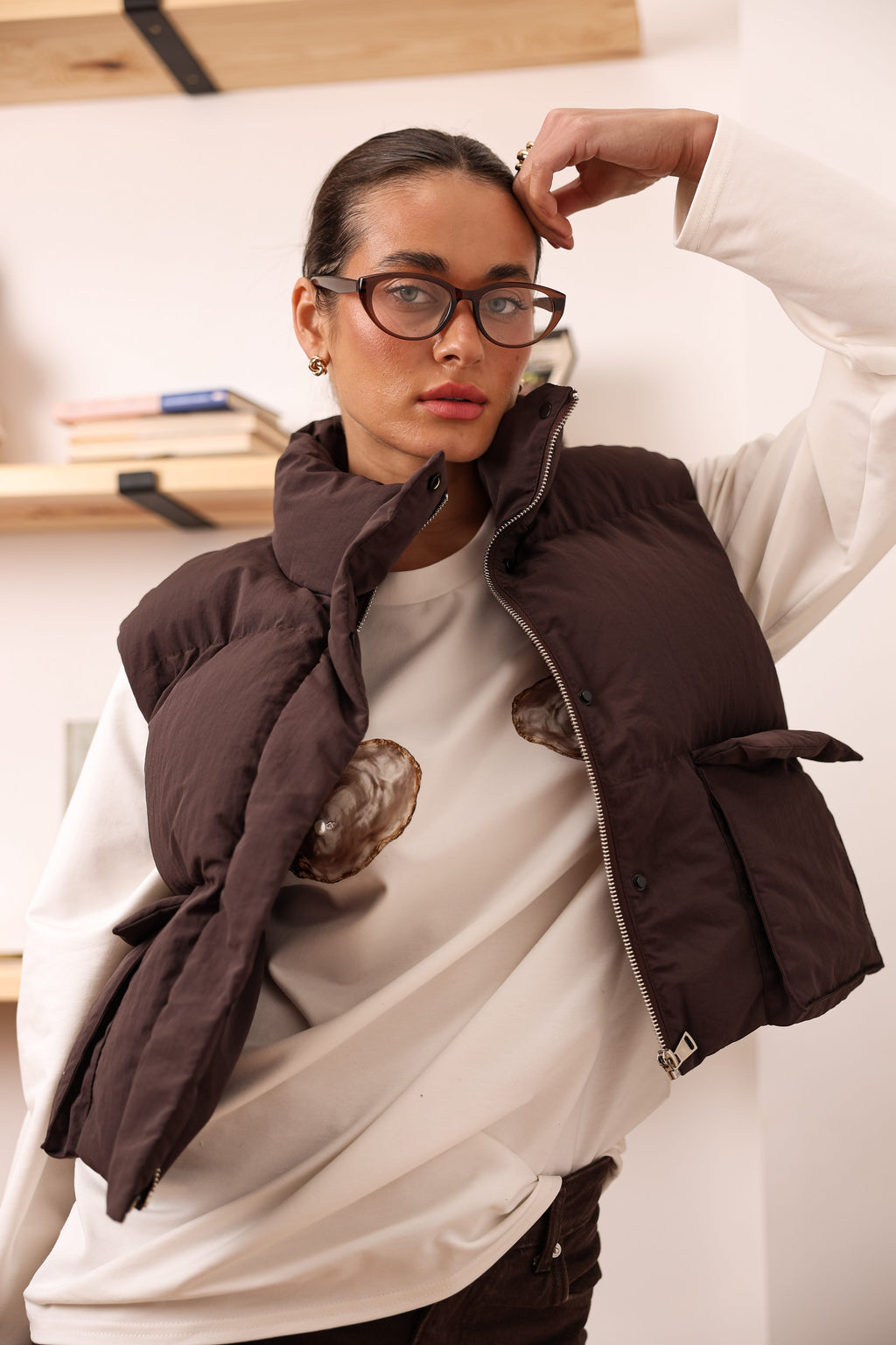 Women's Cropped Insulated Puffer Vest in product, alternate view