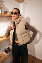 Women's Cropped Insulated Puffer Vest in beige, alternate view