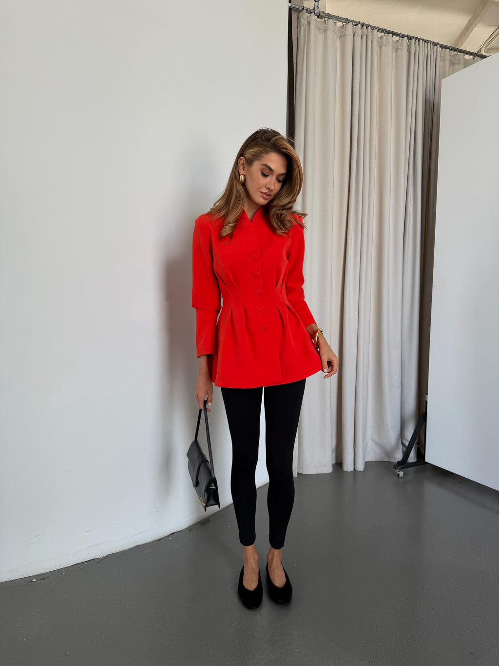 Women's Structured Wool-Blend Tailored Blazer in coral, alternate view