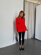Women's Structured Wool-Blend Tailored Blazer in coral, alternate view