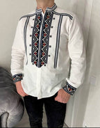 Men's Button-Up Embroidered Vyshyvanka Shirt - Matching Couple Style
