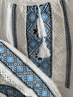 Red Geometric Embroidery, Vyshyvanka, Men in blue-white, embroidery detail