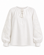 Women's White Embroidered Tie-Neck Vyshyvanka Blouse