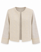 Women's Light Beige Embroidered Jacket - Open Front Vyshyvanka Style