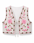 Women's Beige Embroidered Cotton Vest - Lined Vyshyvanka Style