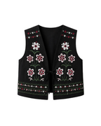 Women's Floral Embroidered Tie Vest - Ukrainian Inspired Layer