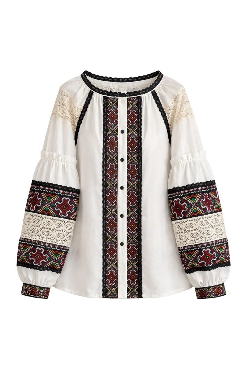 Geometric Classic Embroidered Blouse, Vyshyvanka, Women, main view