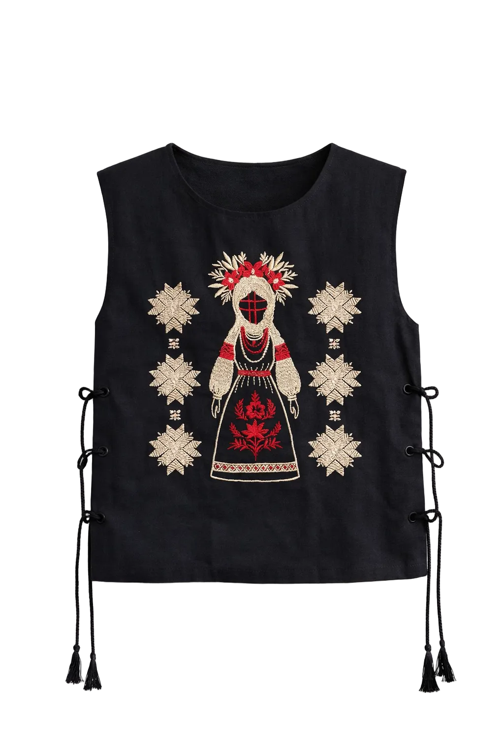 Embroidered Vest, Manishka Tie Vest in Black & Red, main view