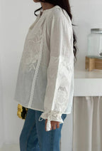 White Tie-Sleeve Embroidered Vyshyvanka Blouse