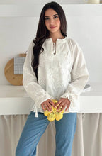 White Tie-Sleeve Embroidered Vyshyvanka Blouse