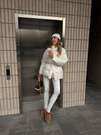 Women's Belted Winter Puffer Coat in milk, main view