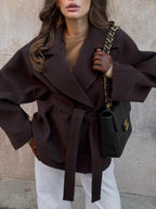Women's Wool-Blend Oversized Half Coat in chocolate, main view