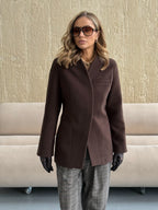 Women's Belted Tailored Coat in chocolate, main view