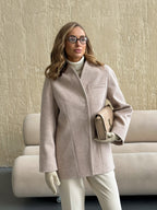 Women's Belted Tailored Coat in beige, main view