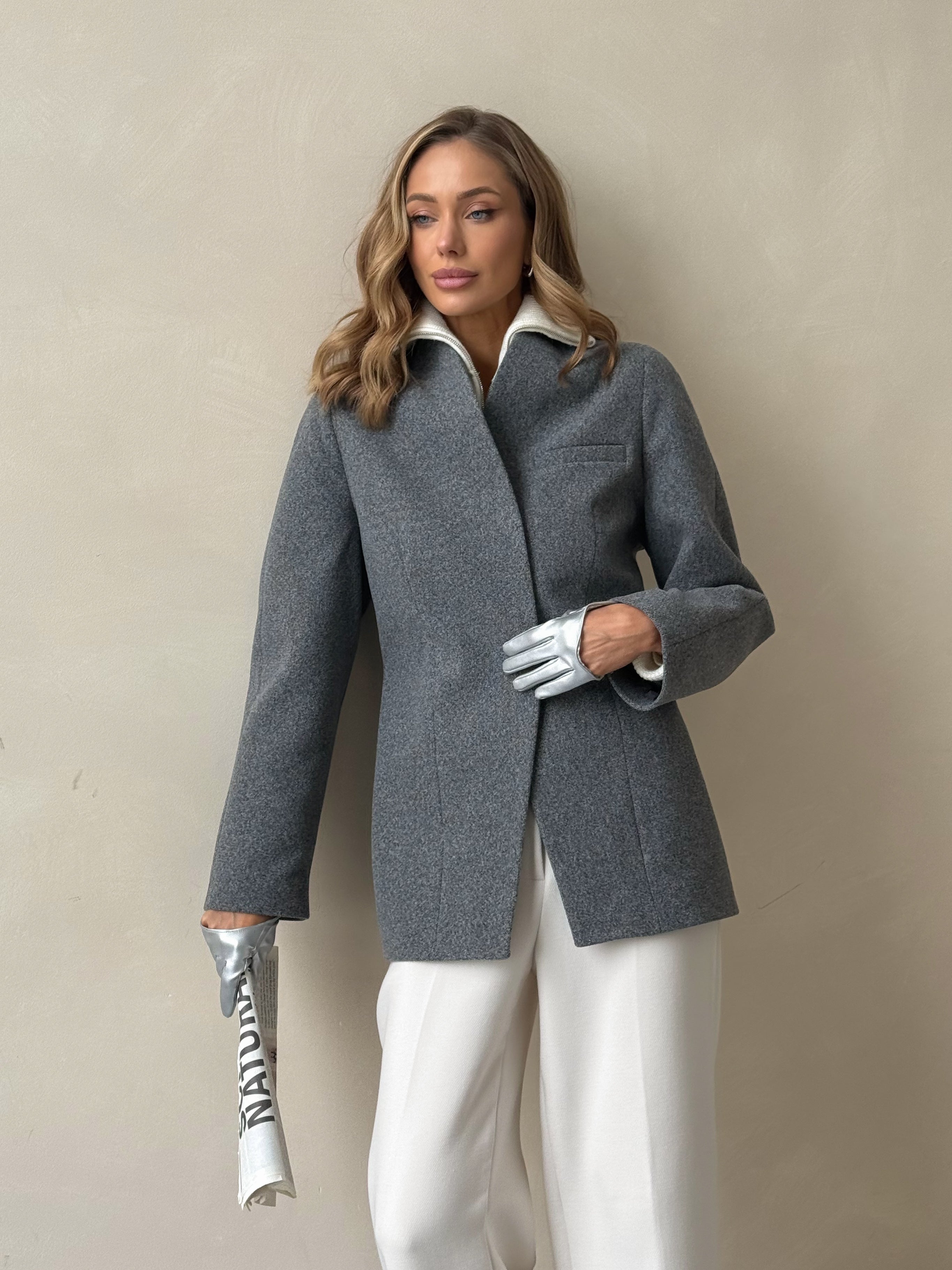 Women's Belted Tailored Coat in gray, main view