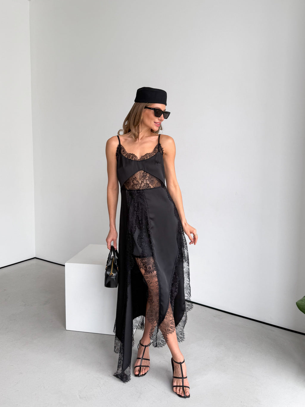 Women's Asymmetric Dress Gloria — Premium Satin & Lace