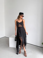 Women's Asymmetric Dress Gloria — Premium Satin & Lace