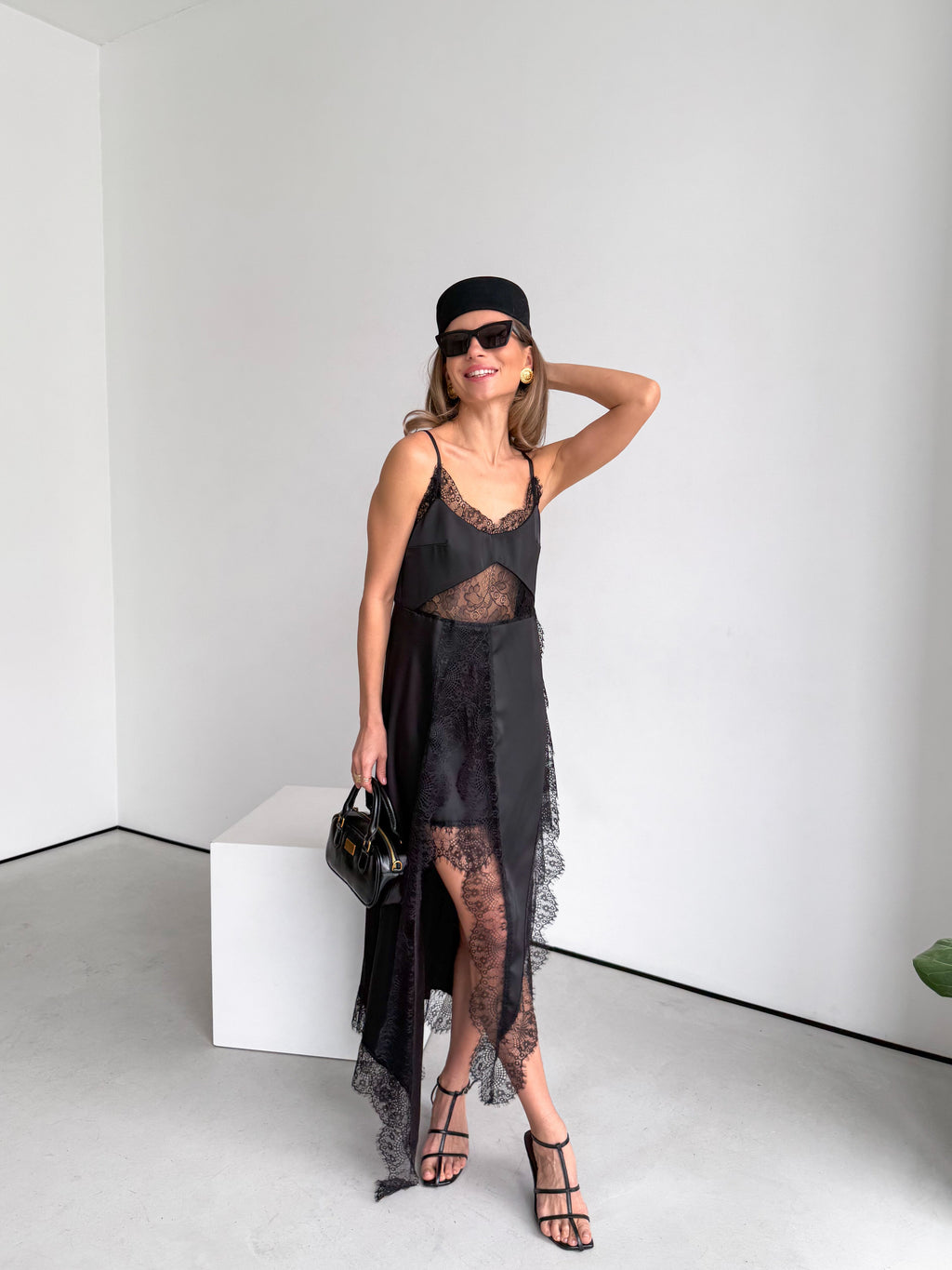 Women's Asymmetric Dress Gloria — Premium Satin & Lace