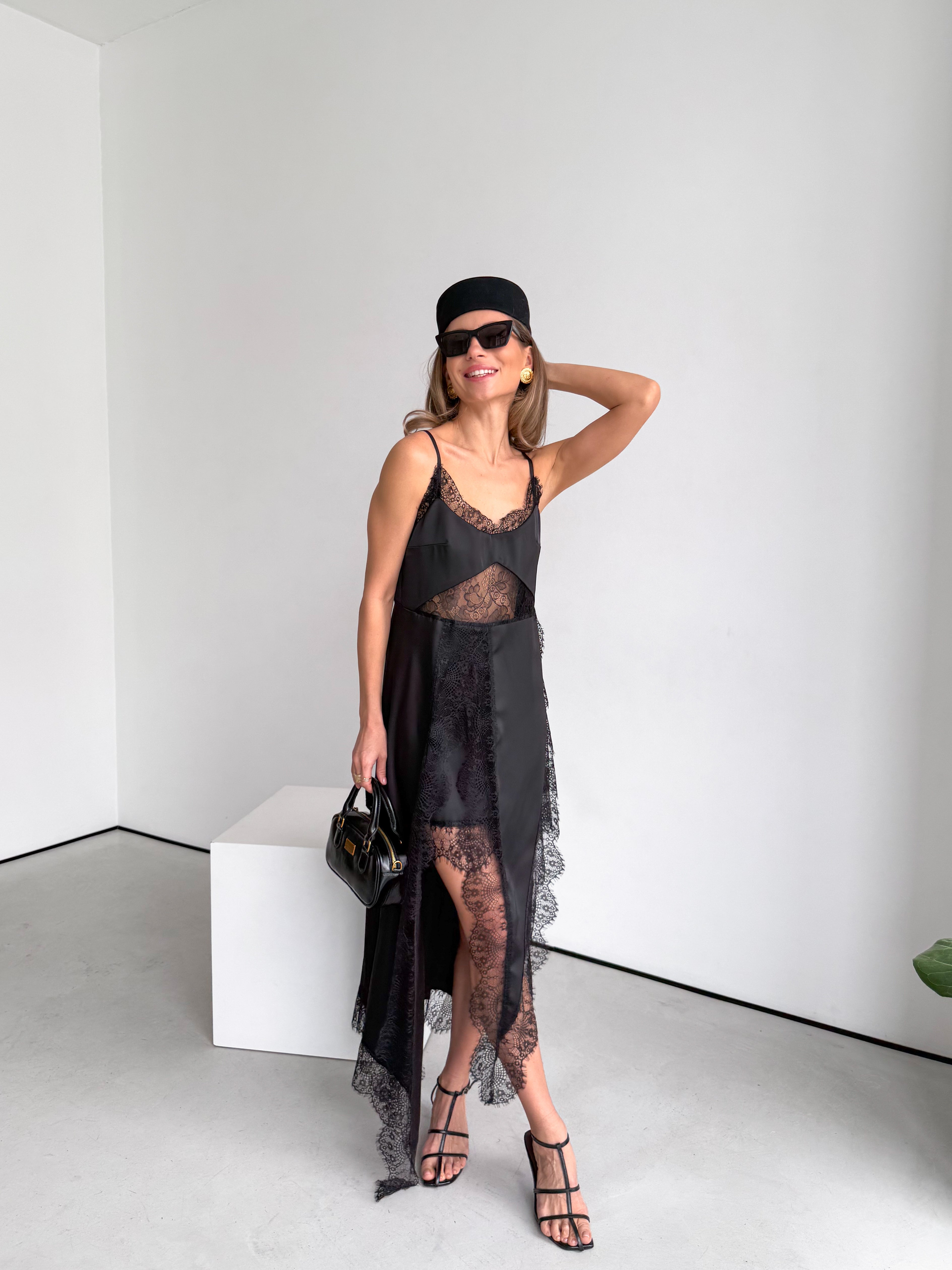 Women's Asymmetric Dress Gloria — Premium Satin & Lace
