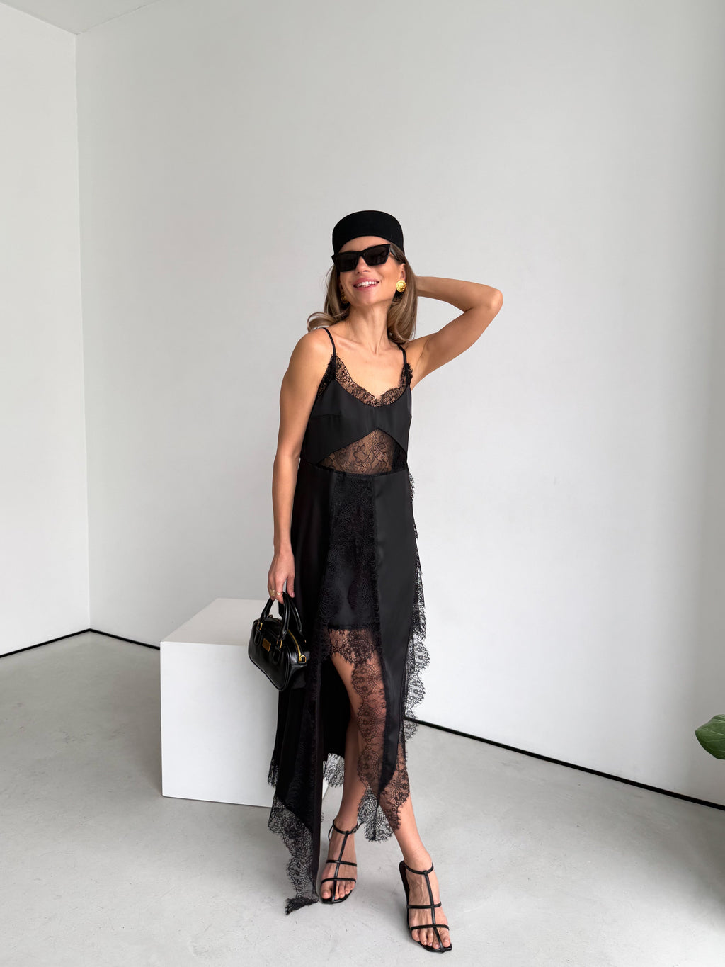 Women's Asymmetric Dress Gloria — Premium Satin & Lace