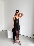 Women's Asymmetric Dress Gloria — Premium Satin & Lace