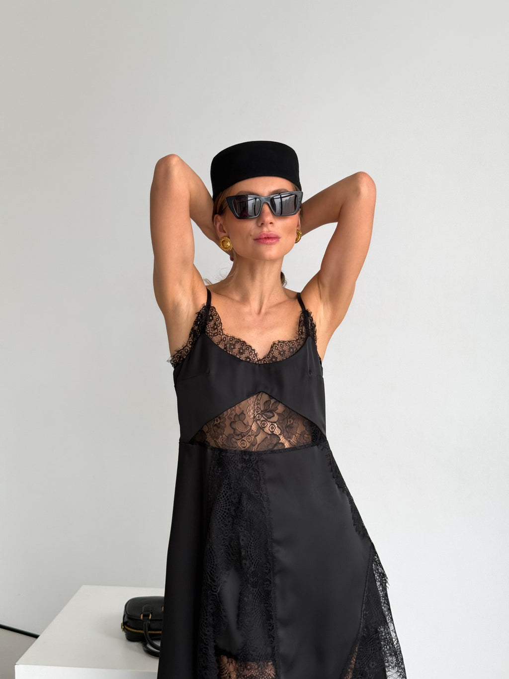Women's Asymmetric Dress Gloria — Premium Satin & Lace