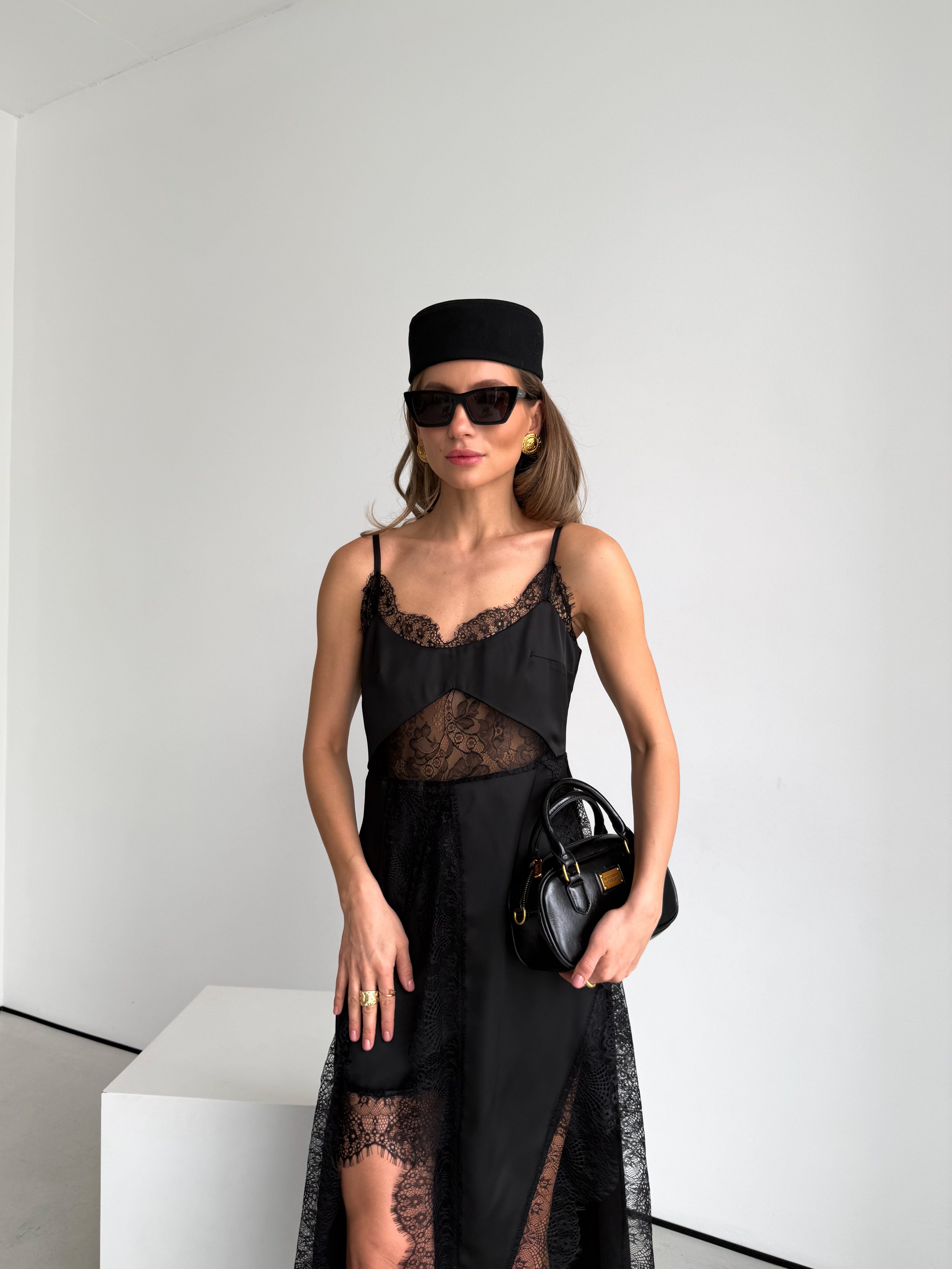 Women's Asymmetric Dress Gloria — Premium Satin & Lace