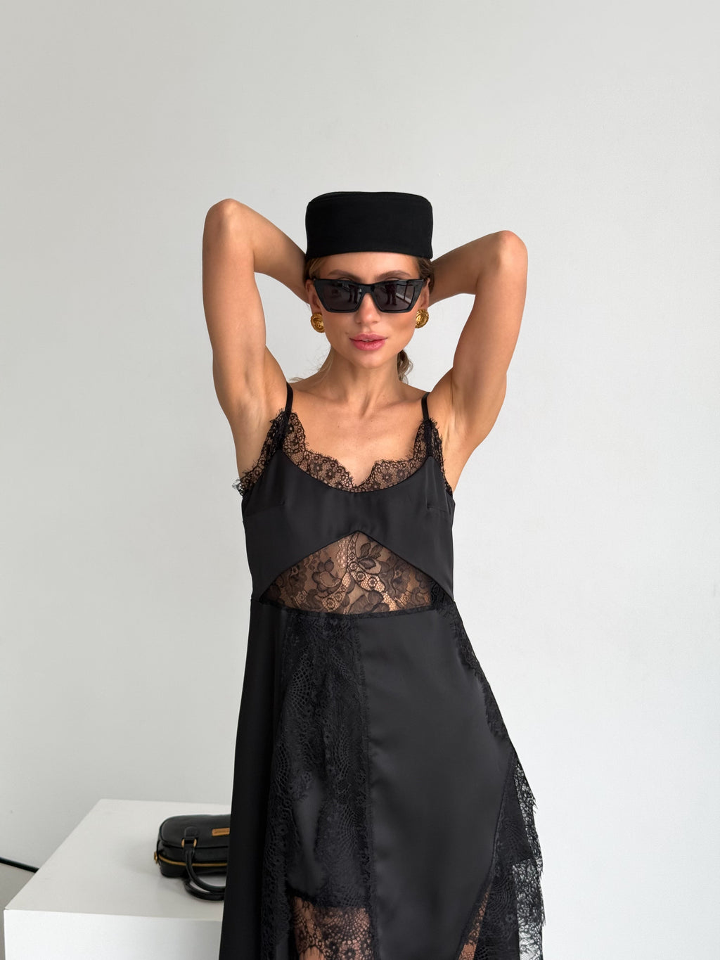 Women's Asymmetric Dress Gloria — Premium Satin & Lace