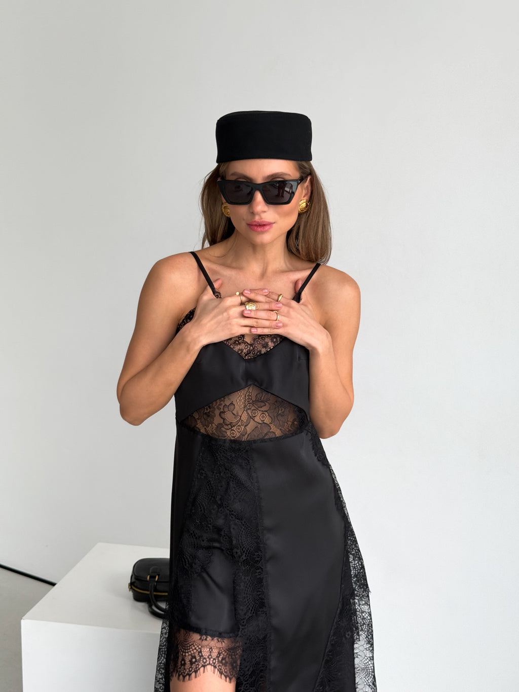 Women's Asymmetric Dress Gloria — Premium Satin & Lace