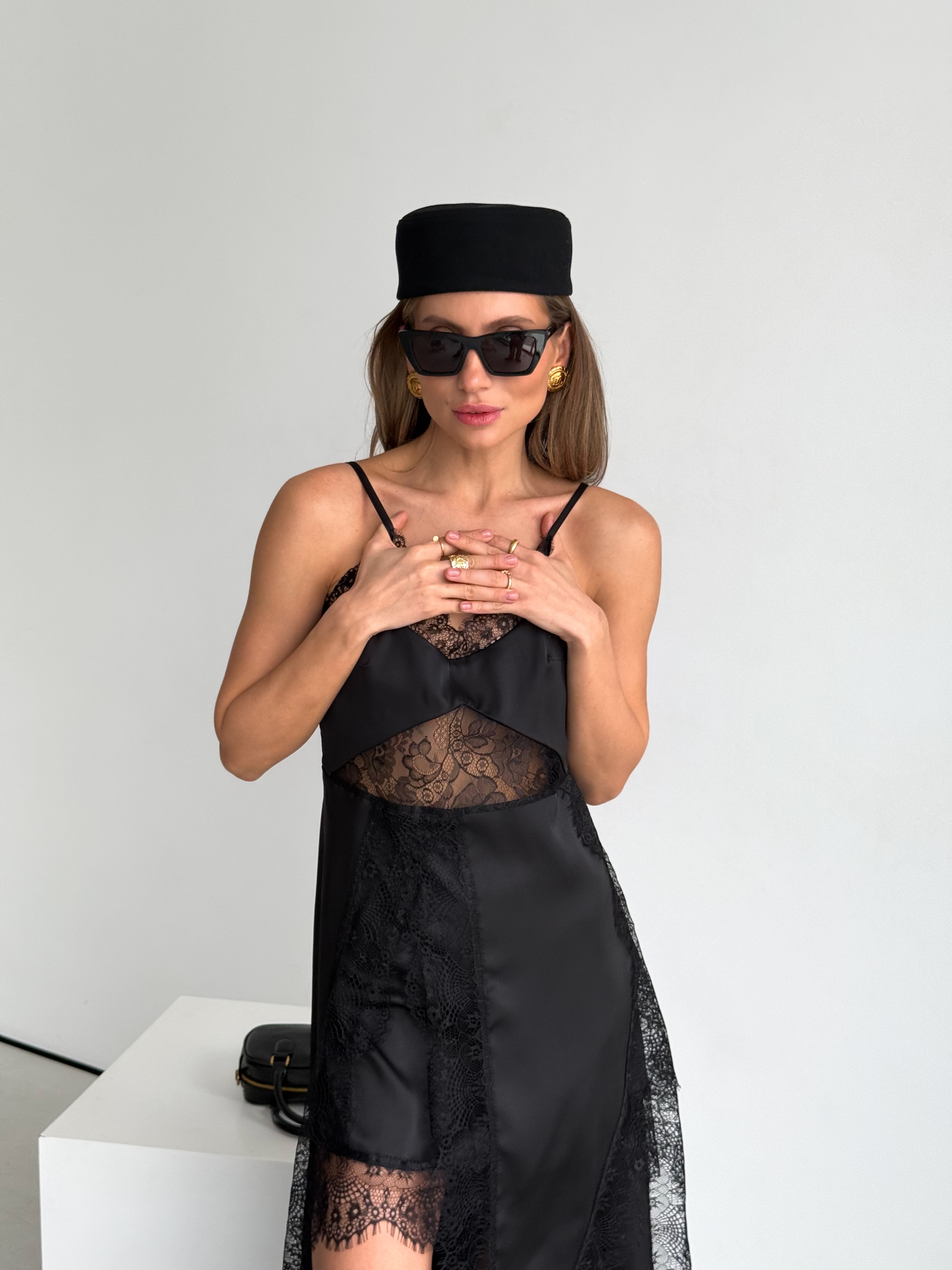Women's Asymmetric Dress Gloria — Premium Satin & Lace