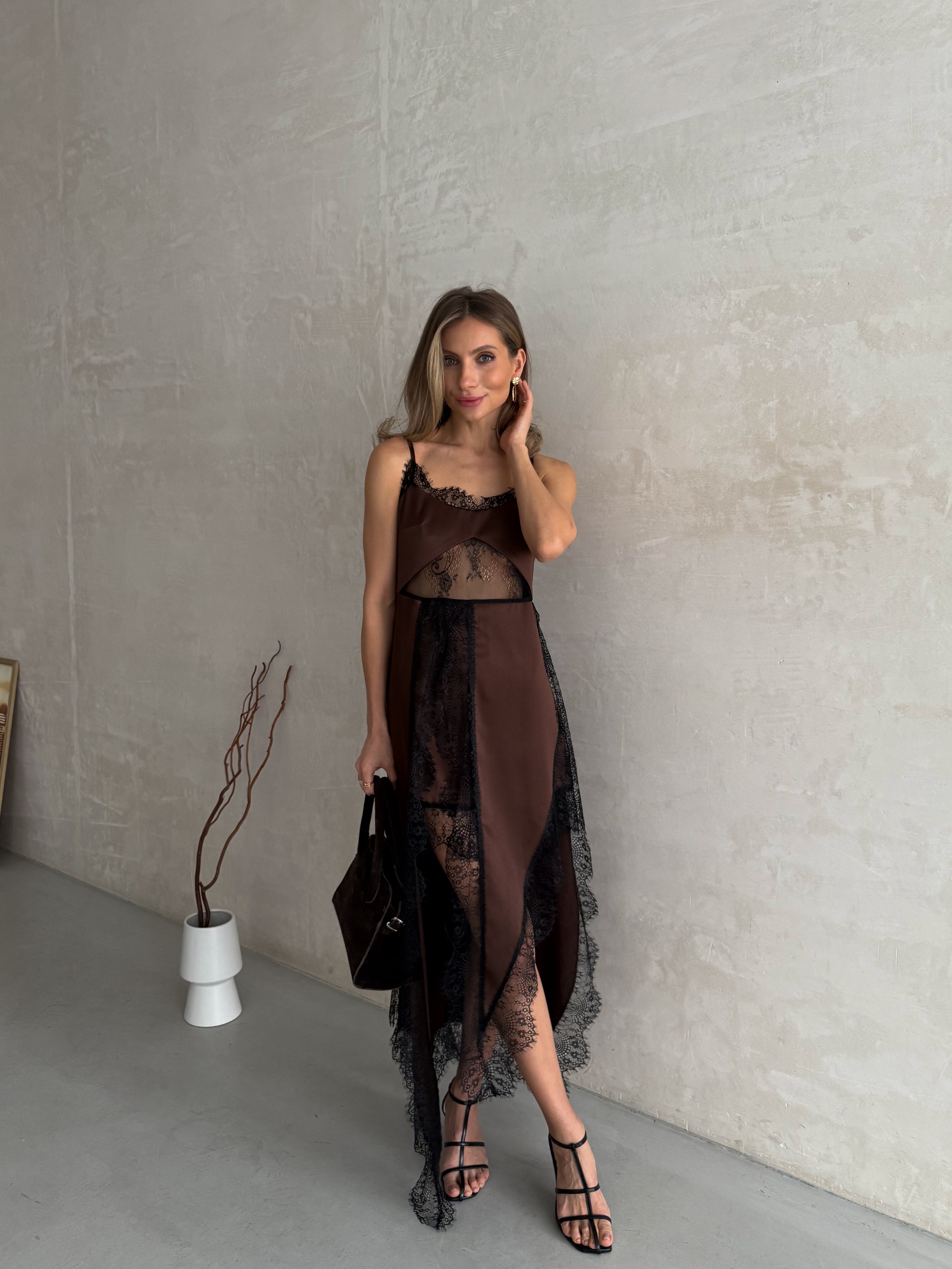 Women's Asymmetric Dress Gloria — Premium Satin & Lace