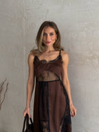 Women's Asymmetric Dress Gloria — Premium Satin & Lace