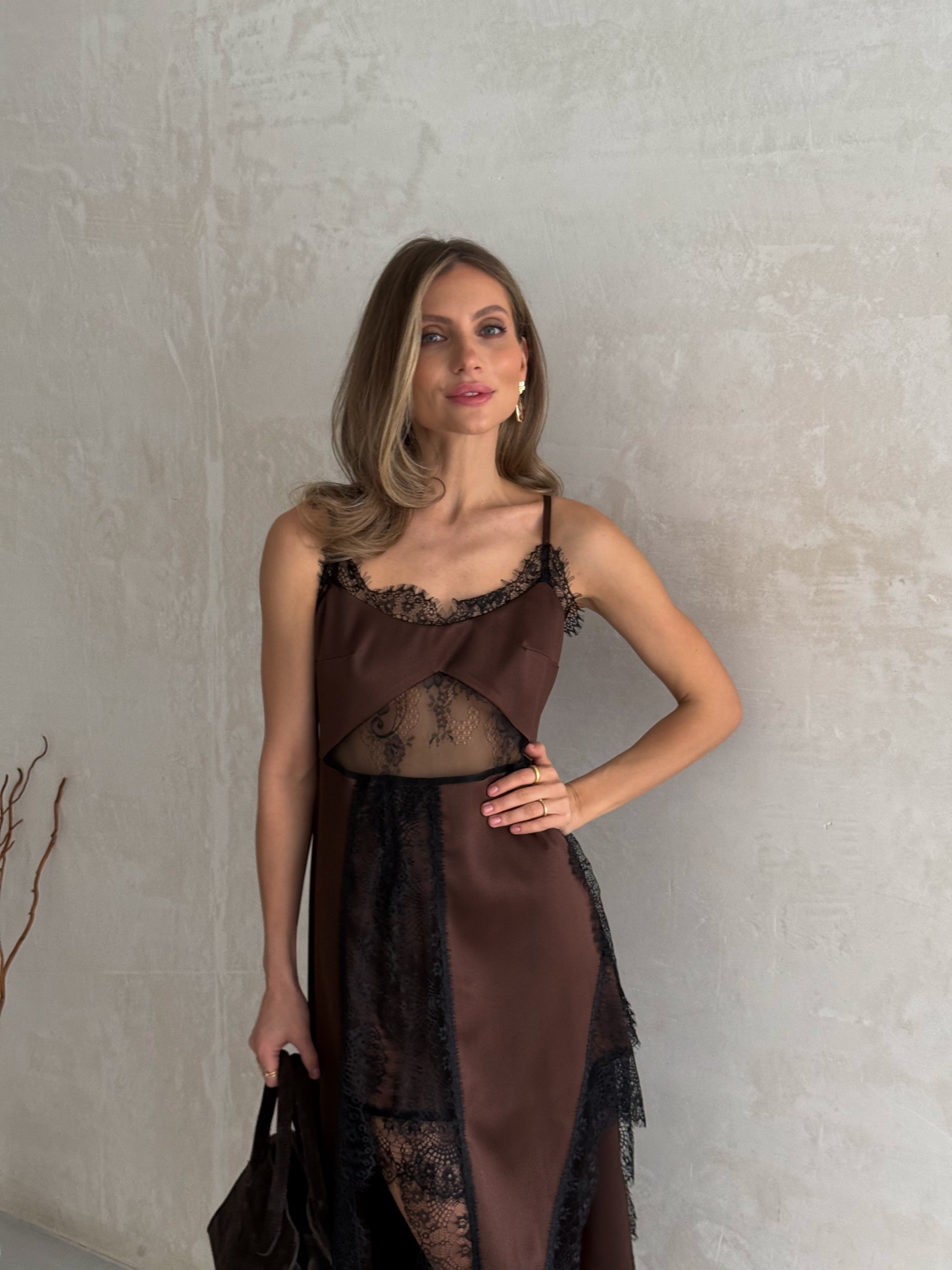 Women's Asymmetric Dress Gloria — Premium Satin & Lace