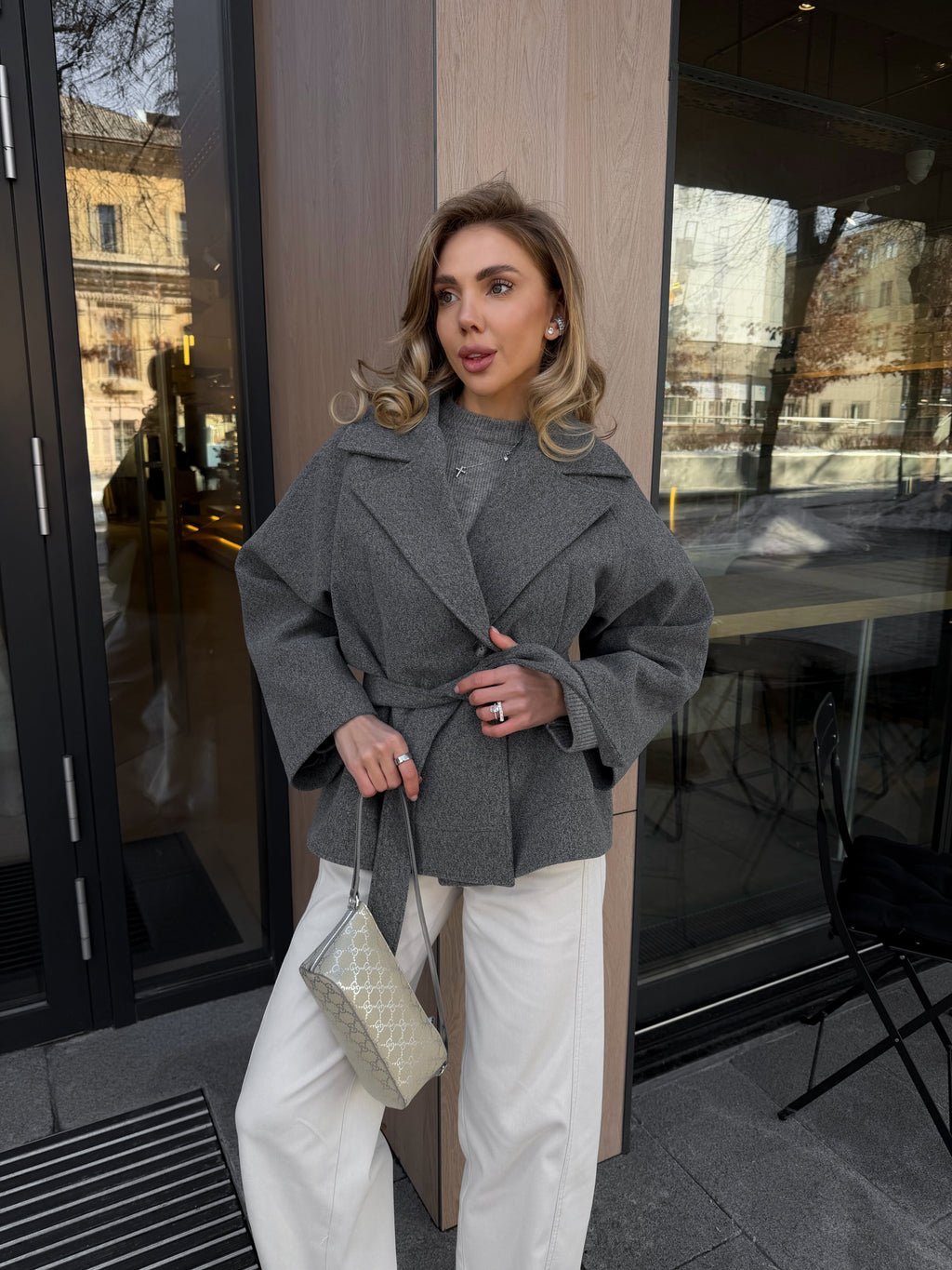 Women's Wool-Blend Oversized Half Coat in graphite, main view