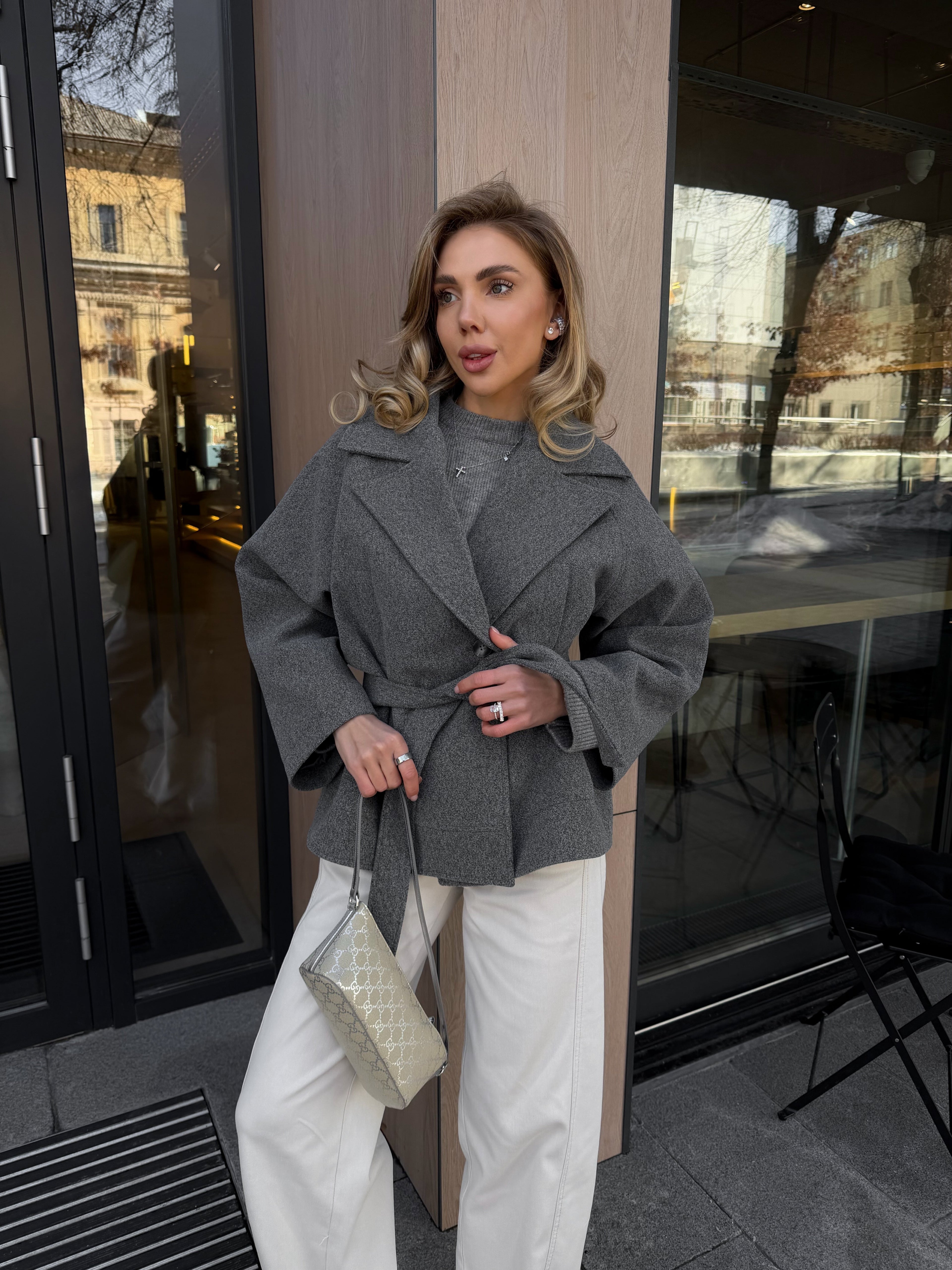 Women's Wool-Blend Oversized Half Coat in graphite, main view