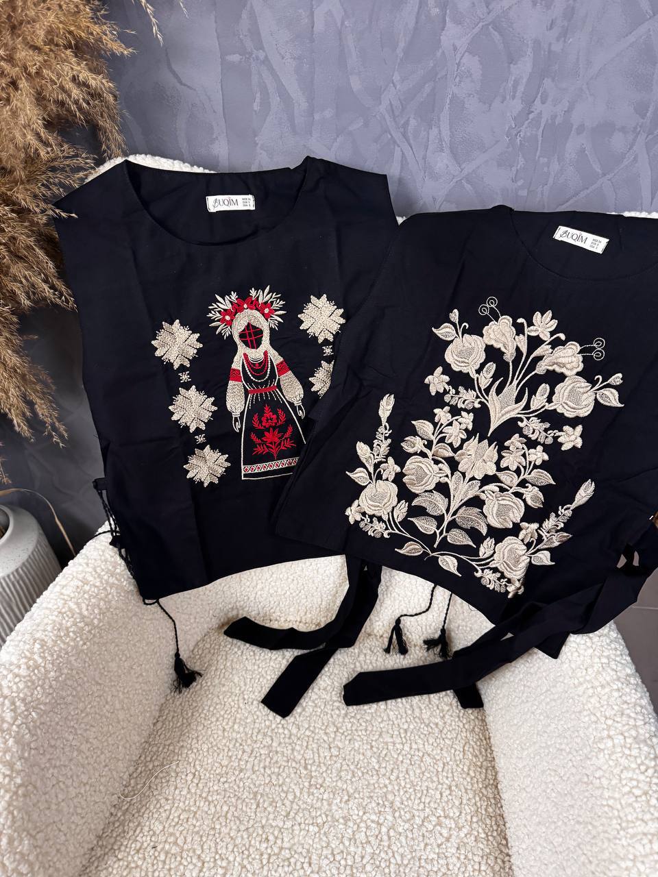 Embroidered Vest & Blouse Set — Manishka Tie Vest + White Vyshyvanka
