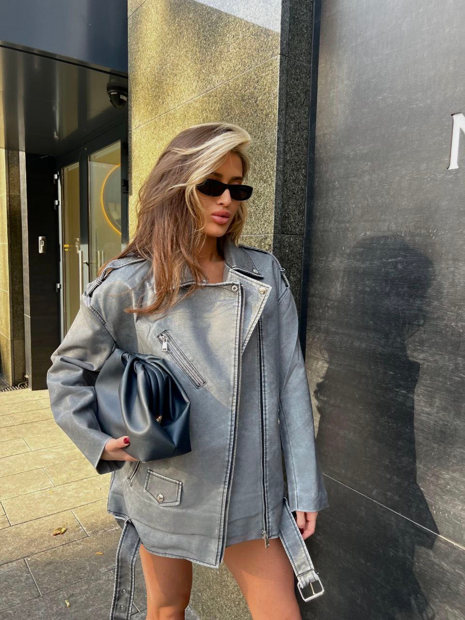 Long Eco Leather Moto Jacket – Sleek Extended-Fit Biker Jacket