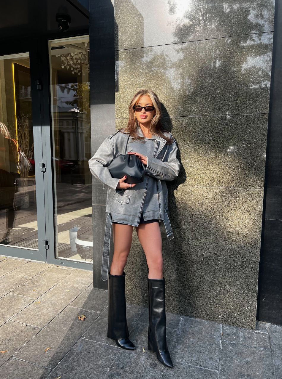 Long Eco Leather Moto Jacket – Sleek Extended-Fit Biker Jacket