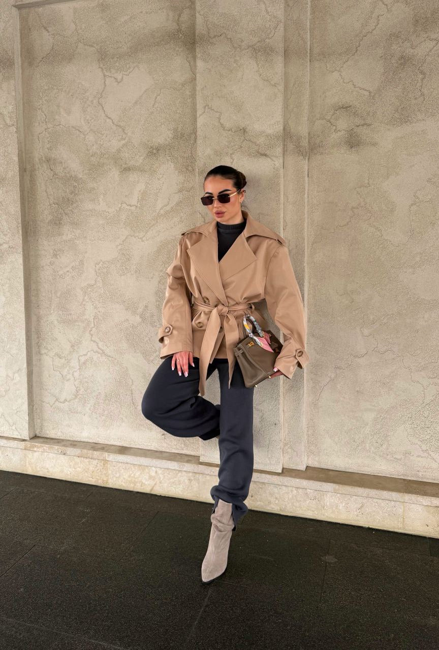 Cropped Trench Coat – Lightweight Beige Short Trench