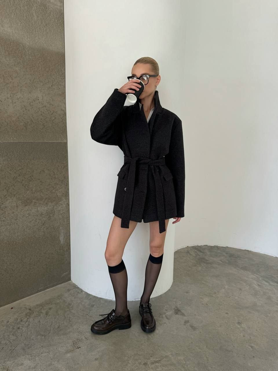 Wool Blend Coat – Belted Short Coat