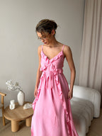 Women's Cotton Midi Dress Susie — V-Neck, Ruffles & Adjustable Waist